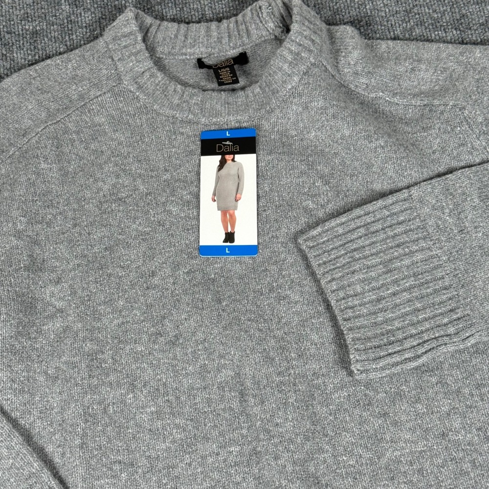 Dalia Large Gray Knit‎ Sweater Dress Midi LS Wool Blend Cozy Office Fall Winter